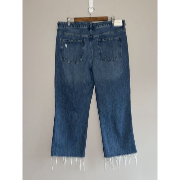 Express Jeans 90s Ankle Boot Mid Rise Rigid Blue Denim Raw Hem Fray Distress 14R - Picture 4 of 15